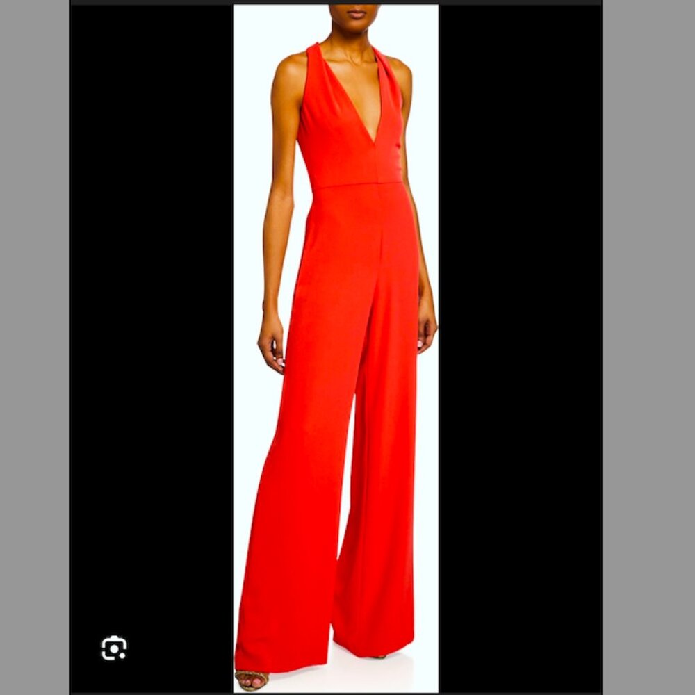 JAYGODFREY Red Deep V Dressy Jumpsuit